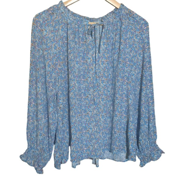Loft Womens Ditsy Floral Peblum Ruffle Tie Neck Peasant Style Blouse Size Medium - Picture 4 of 9